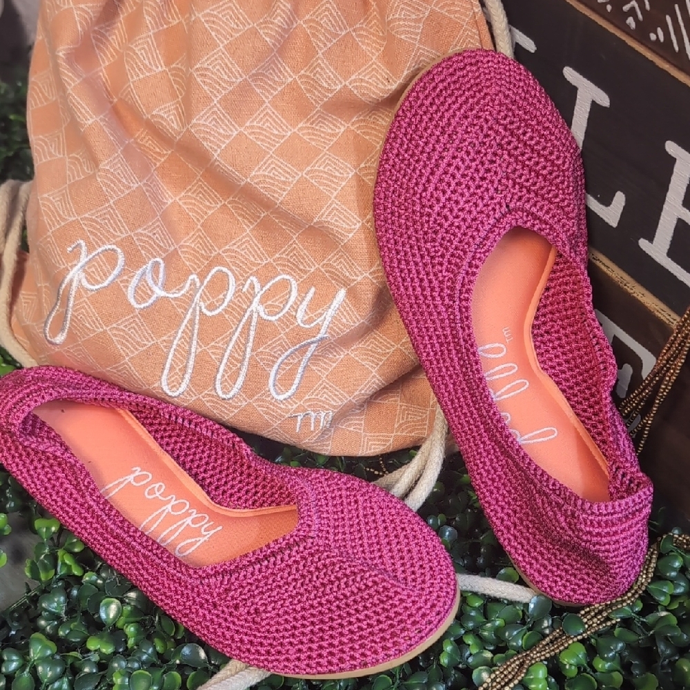 Berry Pink Woven Ballet Flats By Poppy